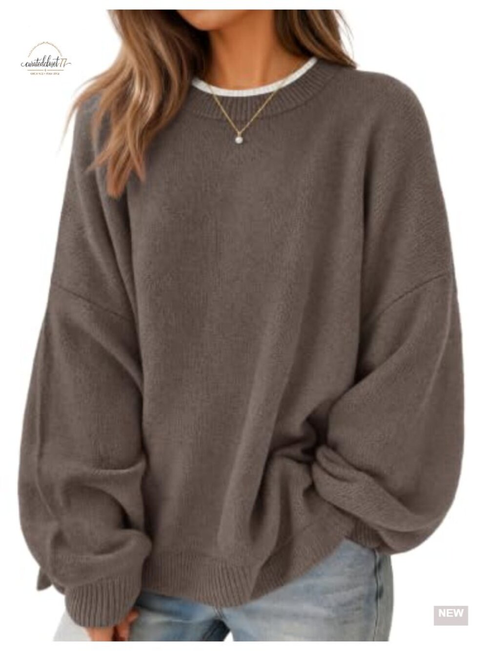 Oversized Crew Neck Pullover Sweater Batwing Long Sleeve Casual
